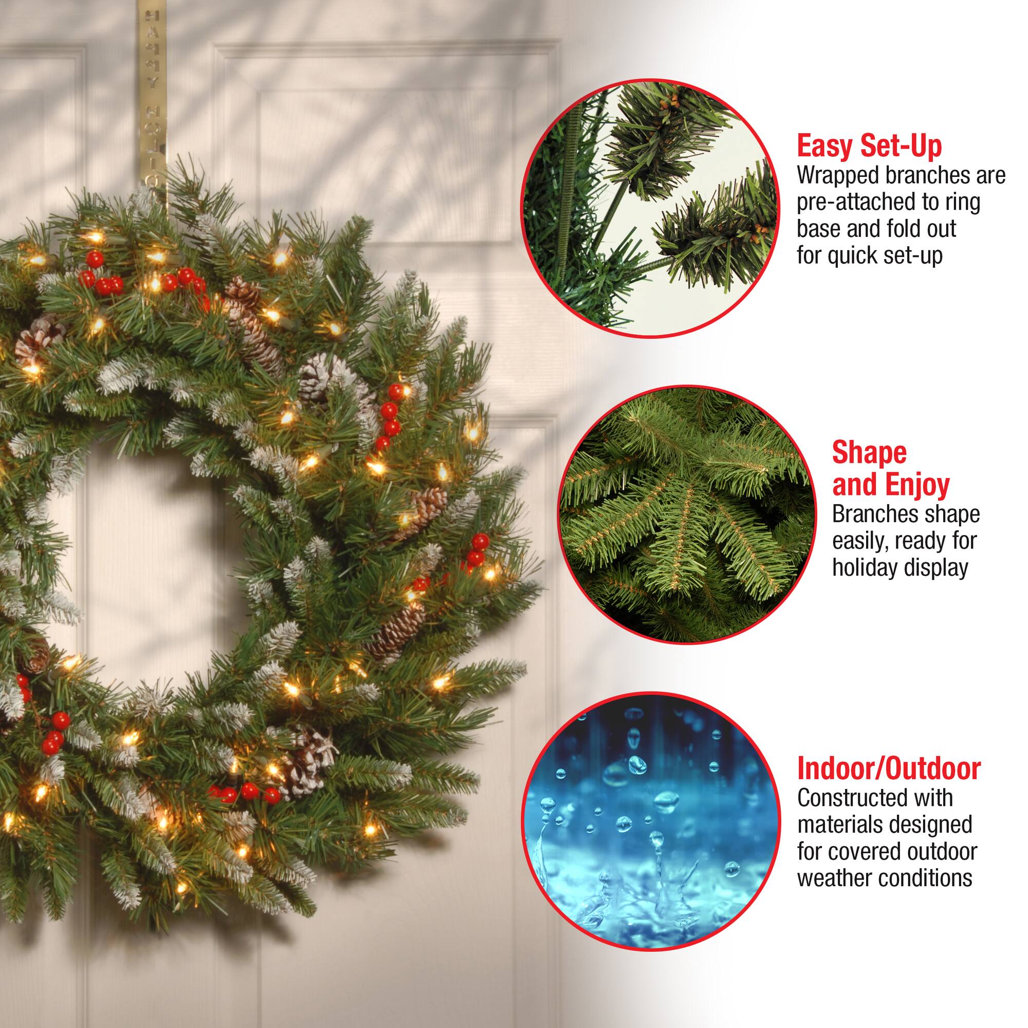 30" Frosted Berry Wreath with 100ct. Clear Lights